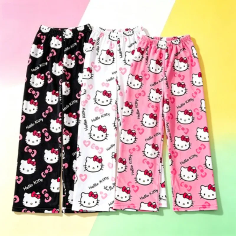Kawaii Sanrio Sleeper Pants Hello Kitty Cartoon KT Girl Gift Y2K Women Autumn/Winter Thick Warm Leisure Festival Gift Wholesale