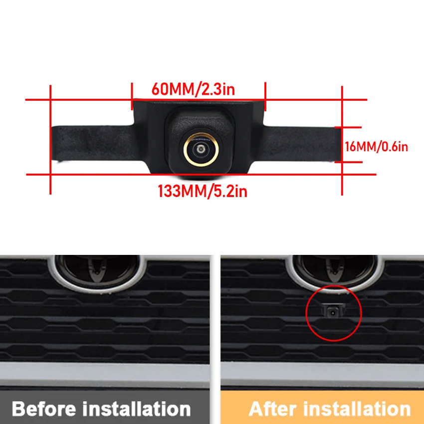 AHD Car Front View Camera For Toyota RAV4 XA50 2020 2021 Waterproof Night Vision Fisheye Front Grille Camera Golden Lens