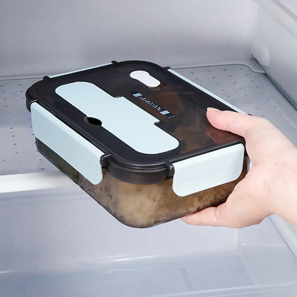 1500Ml Sealed Lunch Box Two-Division Portable Microwave Safe Heat Resistant Office Food Container with Cutlery Holder Mobile