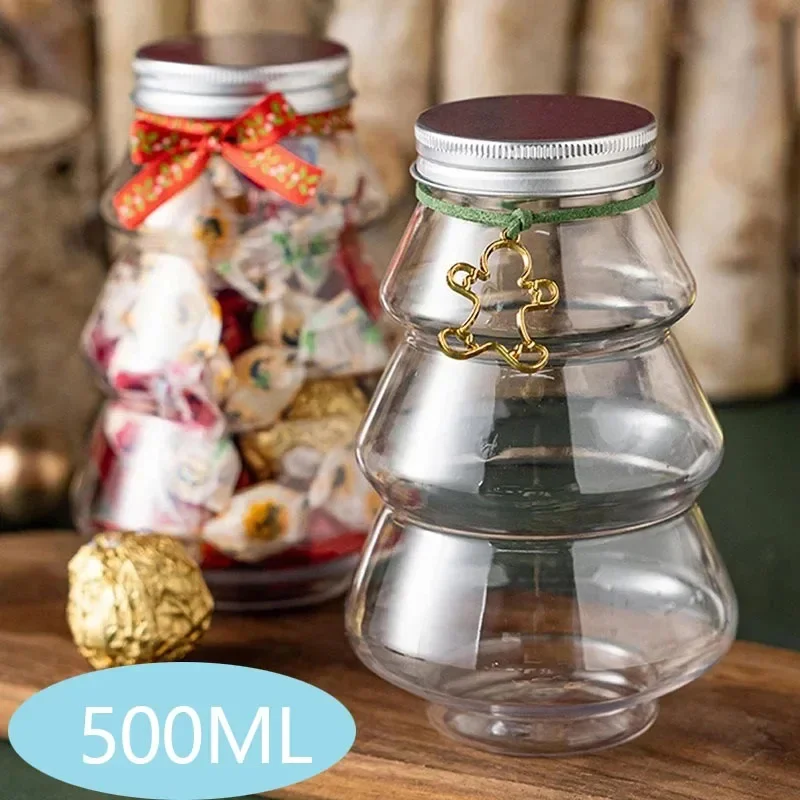 500ml Christmas Candy Biscuits Bottle Christmas Tree Milk Tea Bottle Cookie Snack Chocolate Storage Jar Box Food Container