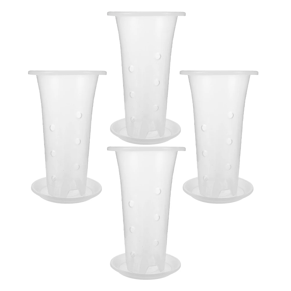 

4 Sets Clear Root Control Orchid Pot with Saucer Breathable Plastic Flower Pot for Succulent Plants Indoor Balcony Garden