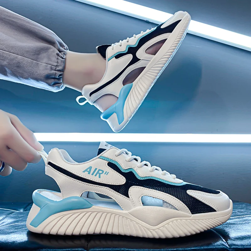 

2025 New Men's Sandals Summer Outerwear Hollow Mesh Top Two-Use Outdoor Driving Sports Beach Shoes Breathable PVC Material