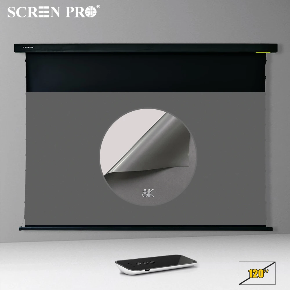 SCREENPRO 120inch Motorized Projector Ceiling 8K ALR Screen For Long-Throw/Short-Throw projector 16:9 Electric Roll up Screens