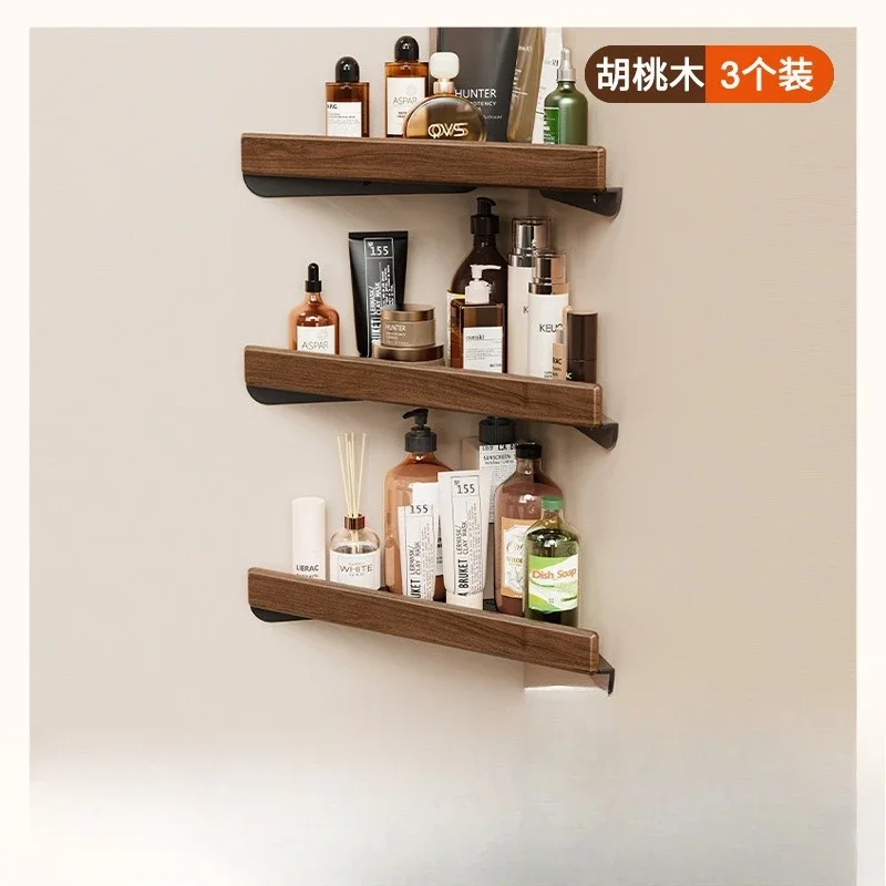 Wooden corner shelf, bathroom drain triangular basket, no punching, light luxury solid wood toilet, double-layer storage Shelves