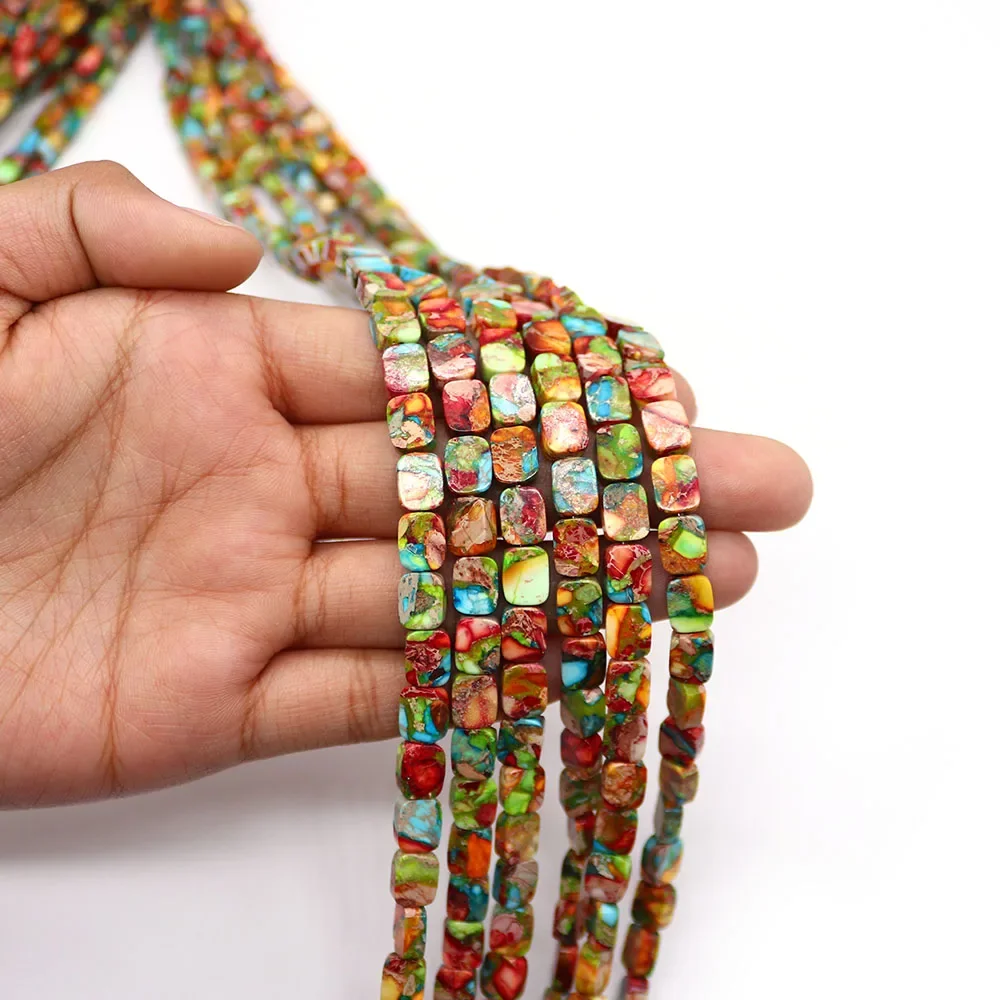 Square-Shaped Natural Colorful Patterned Imperial Stone Synthetic Turquoise Straight-Hole Loose Beads DIY Creative Jewelry