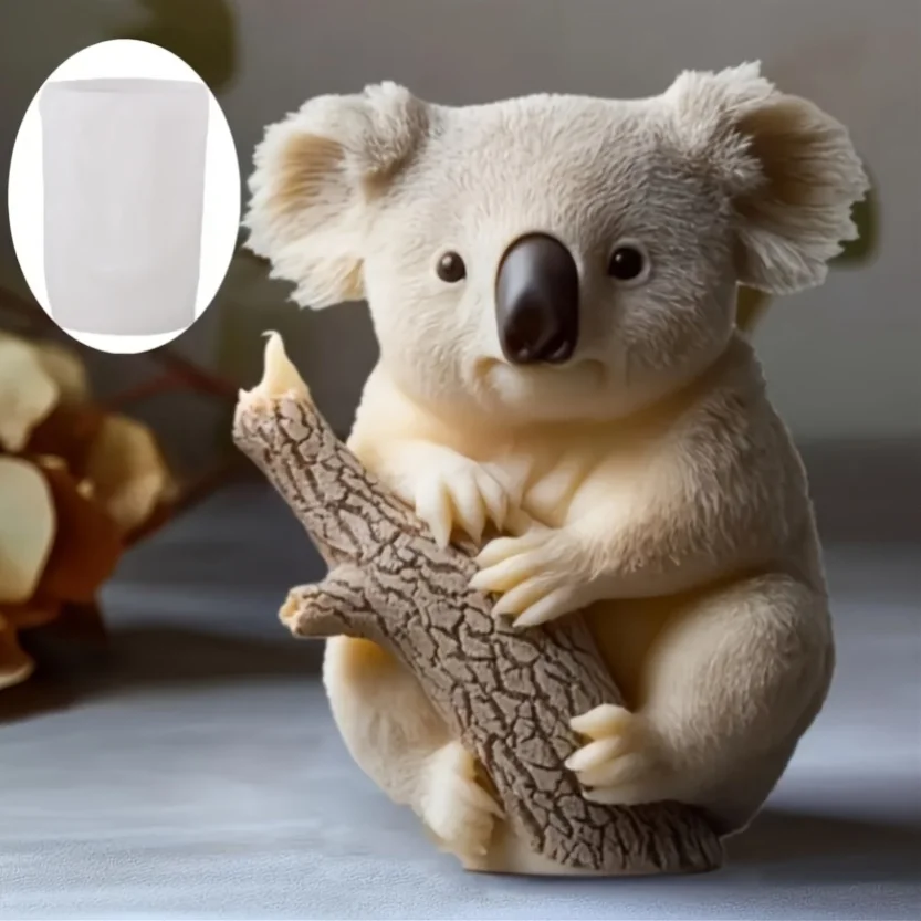 Niedliche 3D-Koala-Relief Zylindrische Kerzenform aus Silikon DIY Zylindrische Niedliche Koala-Harzform Möbeldekoration