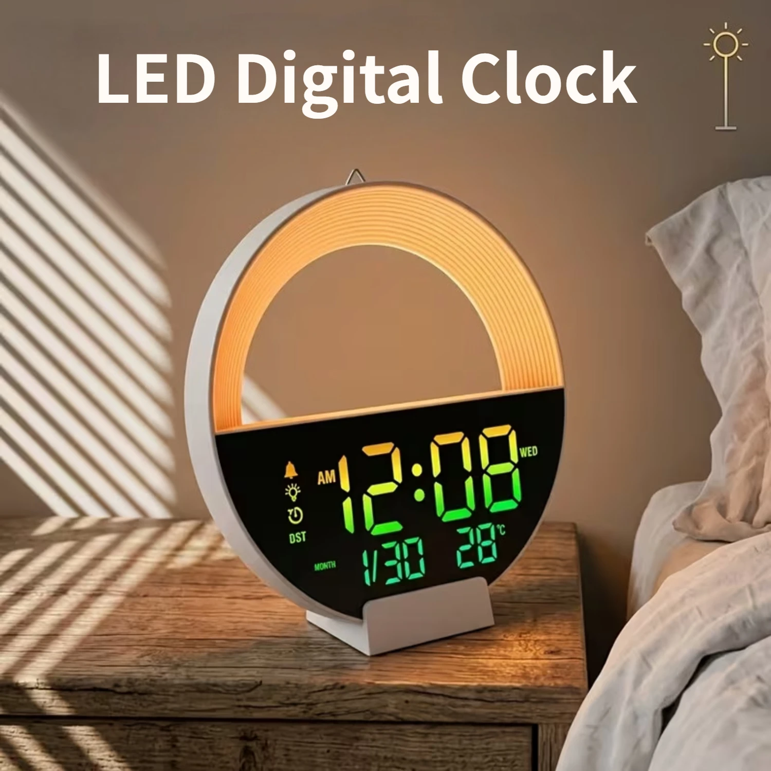 LED Digital Clock with Remote Control Time Calenda Temperature Auto DST 11 Color Night Light Digital Wall Clock for Home Decor