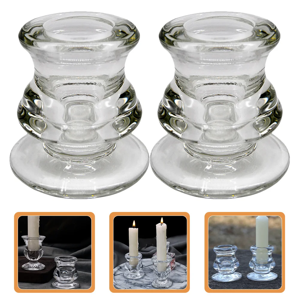 

2Pcs Glass Holders Transparent Premium Taper Candlestick Stands for Table Decorative Room Office Home Wedding Christmas