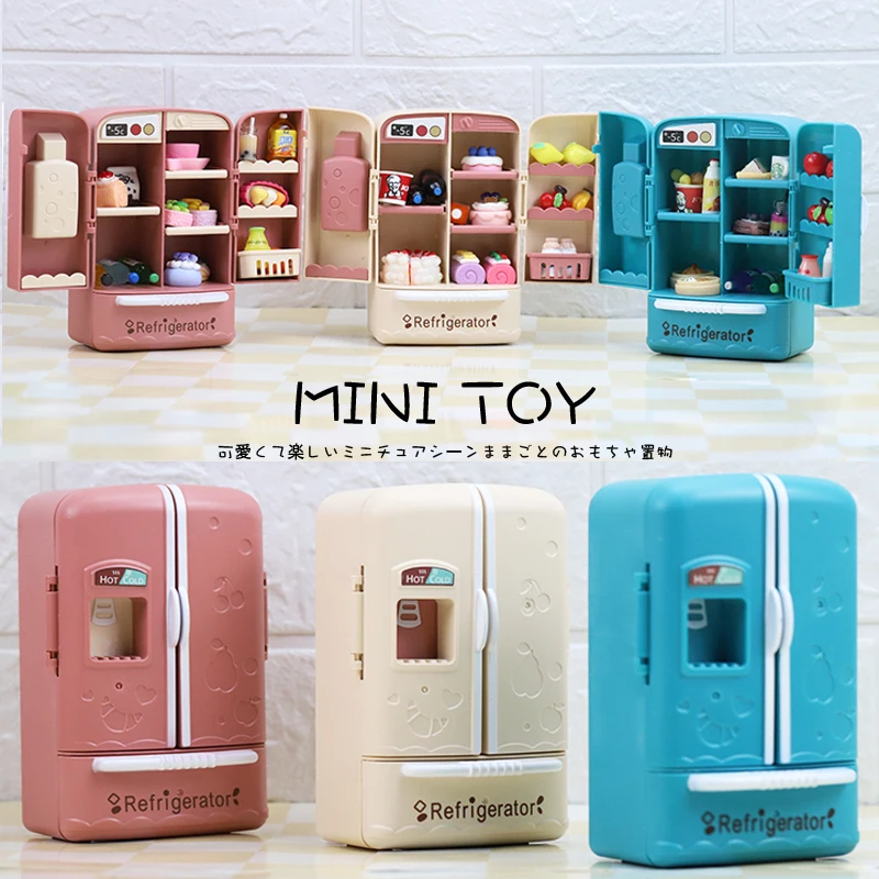 1:12 Miniature Furniture Shopping Cart Refrigerator Kitchen Shelve Mini Drink Dessert Food Dollhouse Kitchen Toy Model Gift