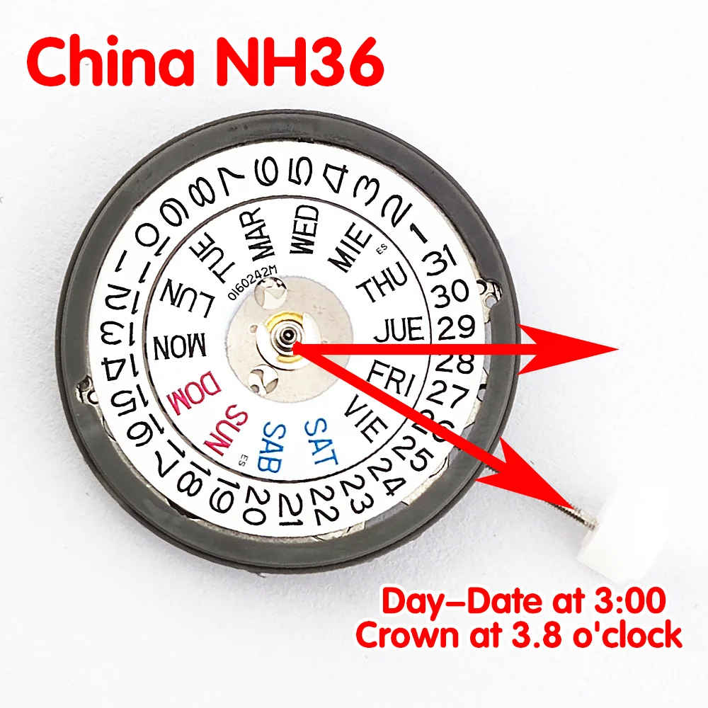 China NH35 Movement 3/3.8/4.2 Point Date Movement High Accuracy 24 Jewels Mod Watch Replacement Japan NH36 Movement