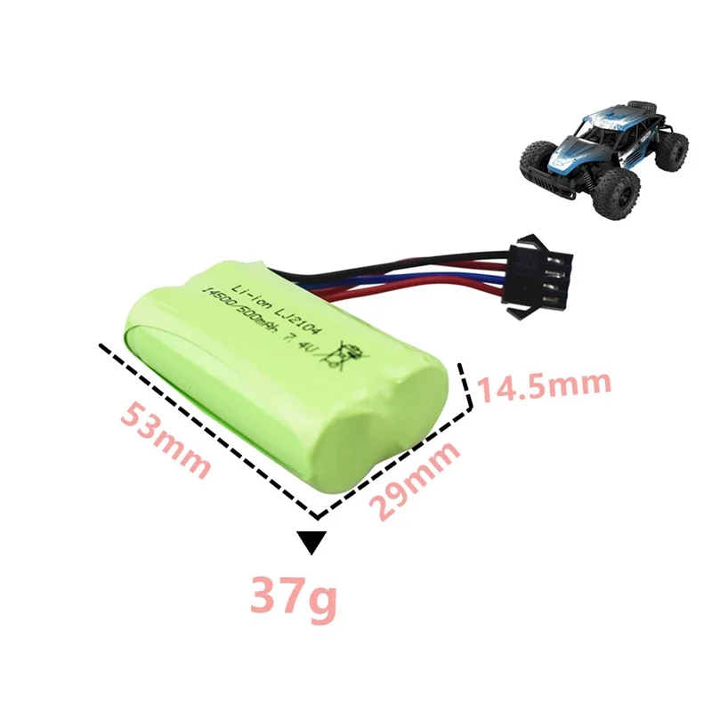 7.4V 500mAh Rechargeable Battery for EC16 Remote Control Spare Battery Model Car Model High-Rate 14500 Li-Po Battery