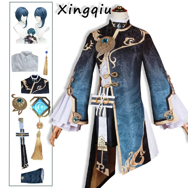 Новинка 2023 года, костюм XingQiu Genshin, парик Xing Qiu, серьги, аниме-игра, вечеринка на Хэллоуин, косплей, Comic Con