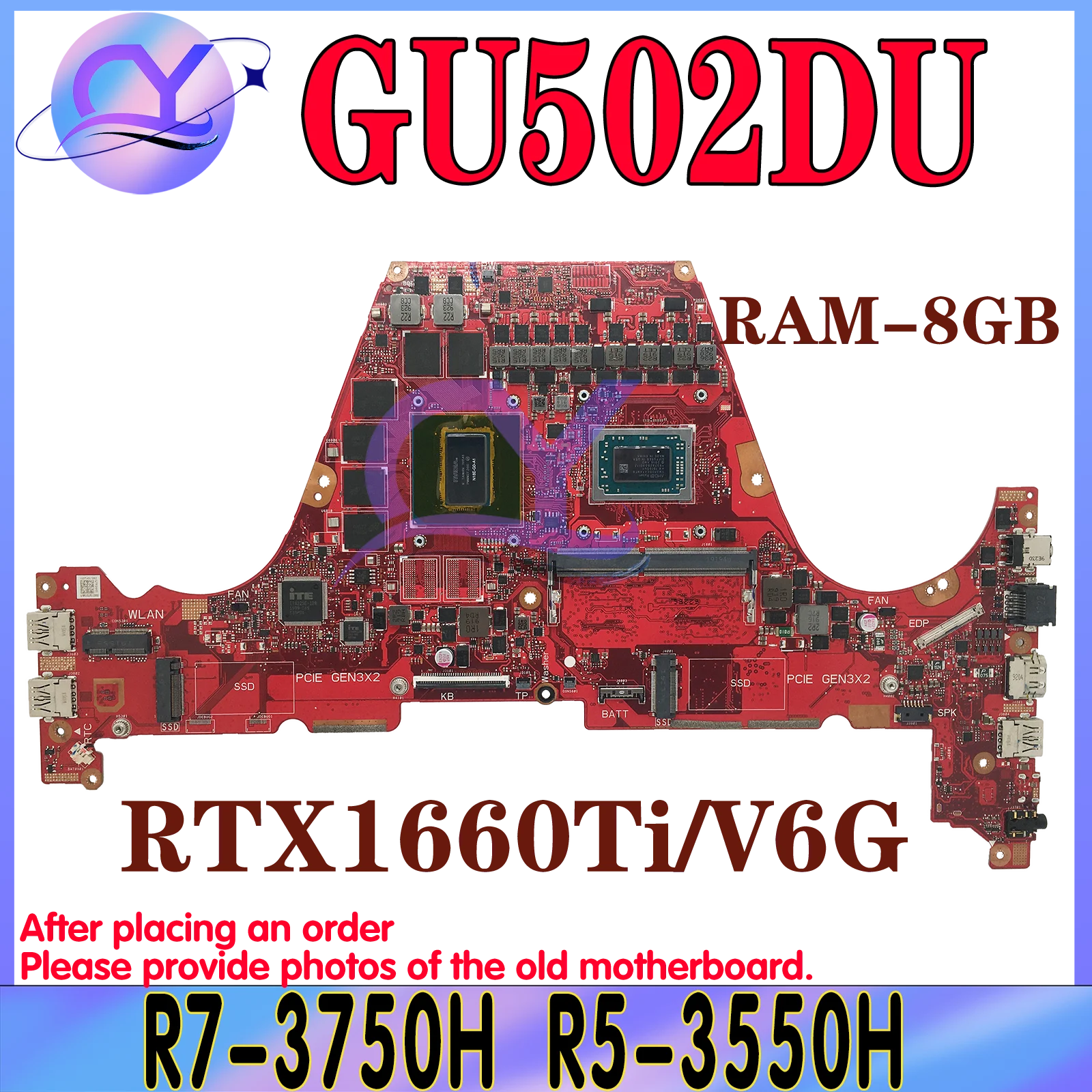 KEFU GU502DU Motherboard For ASUS GU502D GU502 GA502 GA502DU Laptop Mainboard RAM-8G R5-3550H R7-3750H GTX1660TI/6G 100% Test OK