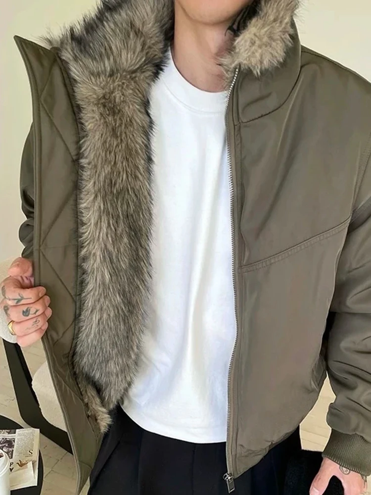 

Thiened Fce Lined Military een Jaet Men's Winter Coat with Fur Collar Cleanfit American Sle Cotton Clothing