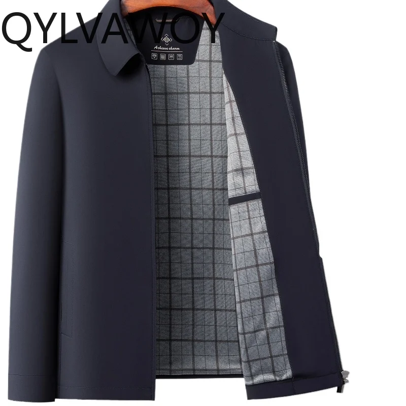 

QYLVAWOY 85% полиамид, мужская деловая куртка с лацканами, новый стиль, верхняя одежда, повседневный свободный топ для папы среднего возраста, весенне-осенний топ LJ2291