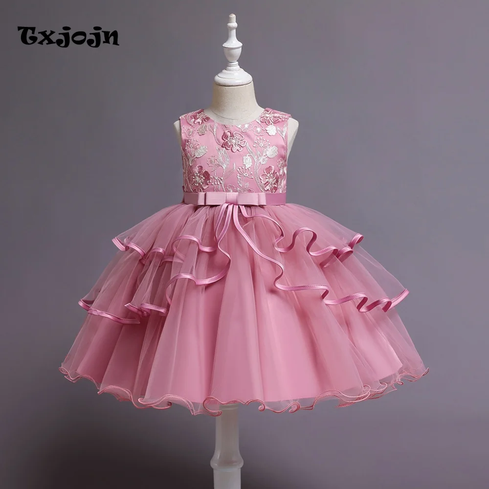 Girl's Dress 3-14 Years Old Girl's Bow Sleeveless Princess Dress Layered Mesh Dress Wedding Dress Flower Girl Performance Dress