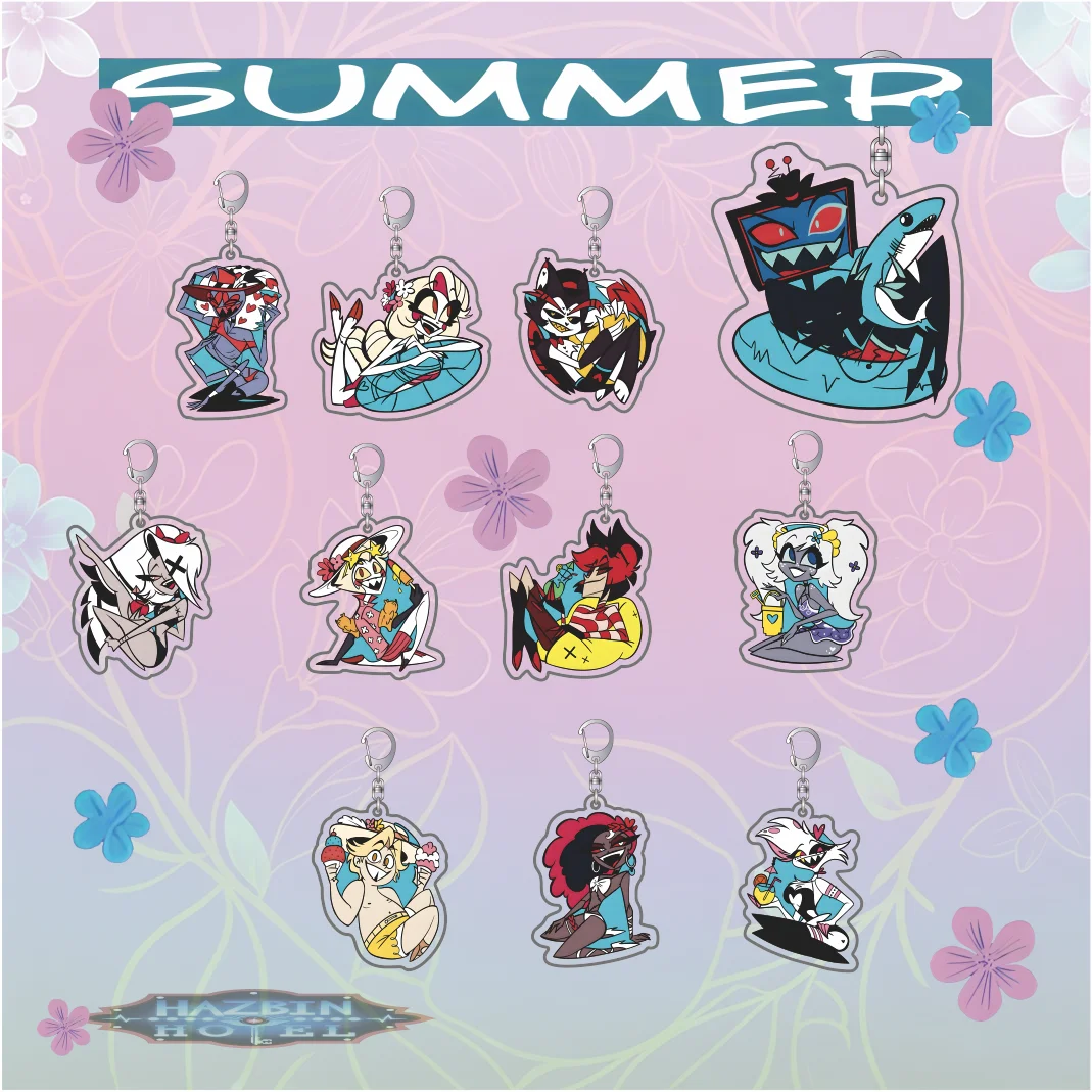 Hazbin Hotel Anime Hellish Summer Acrylic Keyrings Angel Dust Alastor Bag Pendant Collectible cosplay Fans Collection Gift 6cm