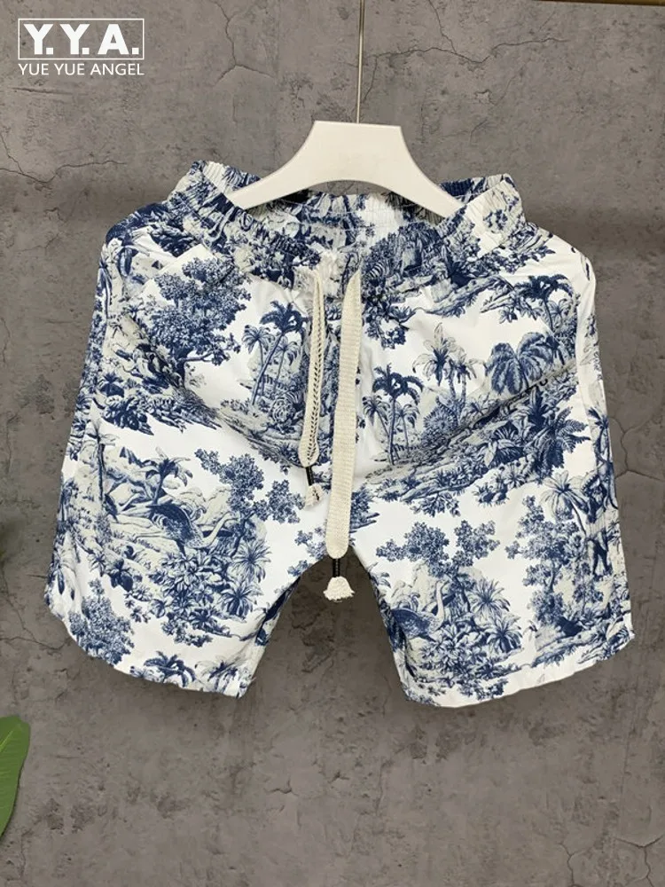 Outside Joggers Shorts Mens Casual Vintage Floral Printed Beach Shorts Comfortable Elastic Waist Knee Length Trousers Streetwear