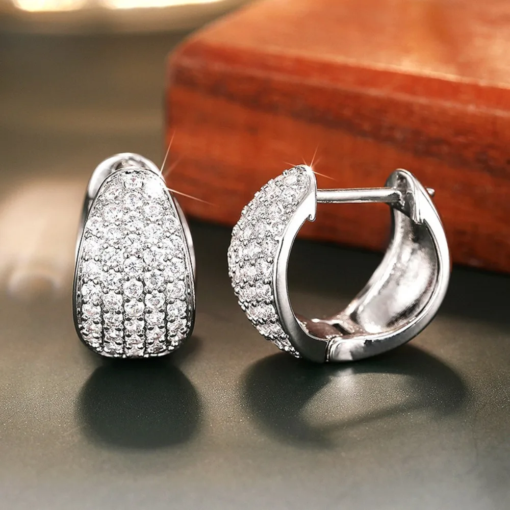 Luxury Exquisite Shiny Full Inlaid 5A Zircon Wide Version Hoop Earrings for Women Glamorous Evening Banquet Party Jewelry Gifts