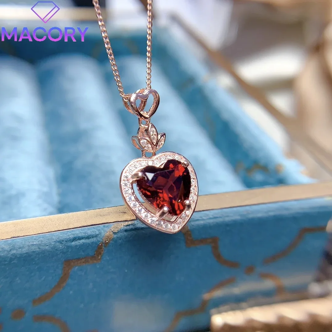 Free shipping 925 sterling silver natural garnet necklace female silver jewelry certification original female chain