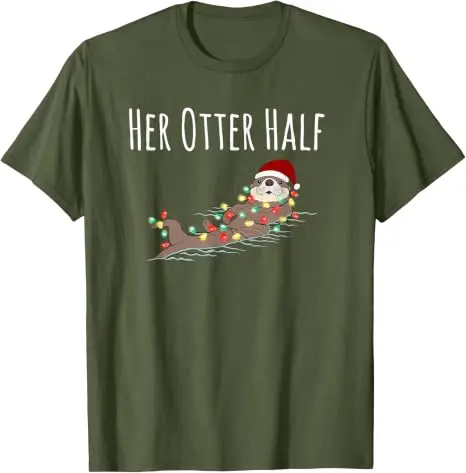 Lustiges Partnerlook-T-Shirt „His and Her Otter Half“ – Hässliches Weihnachts-T-Shirt im Y2K-Stil für die Familie, passende Weihnachtspyjamas mit Grafik und Spruch, Neuheit – Detail 13