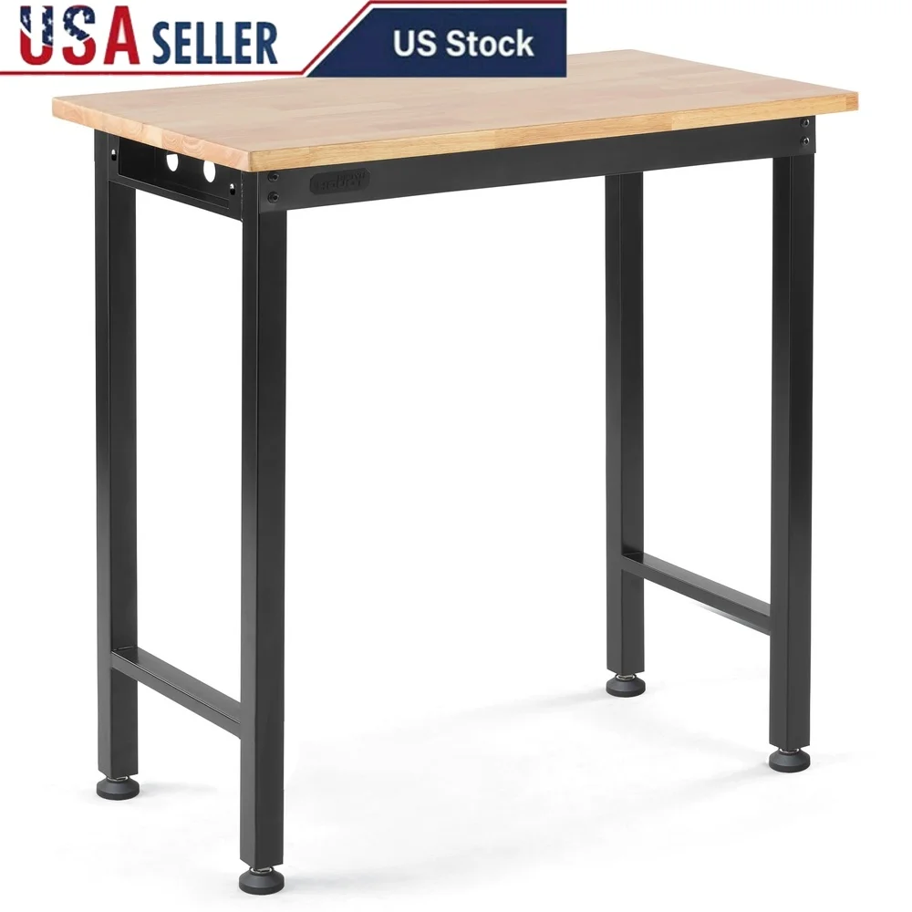 36 Inch Heavy Duty Workbench Steel Frame Durable Wood Worktop Adjustable Feet 1000lbs Capacity Multi-Purpose Garage Workshop