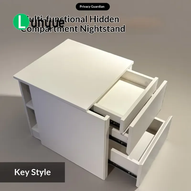 Upgrade Solid Wood Nightstand with Key Lock Hidden Storage 2 Drawers Simple Light Luxury Design Bedroom Bedside Table for
