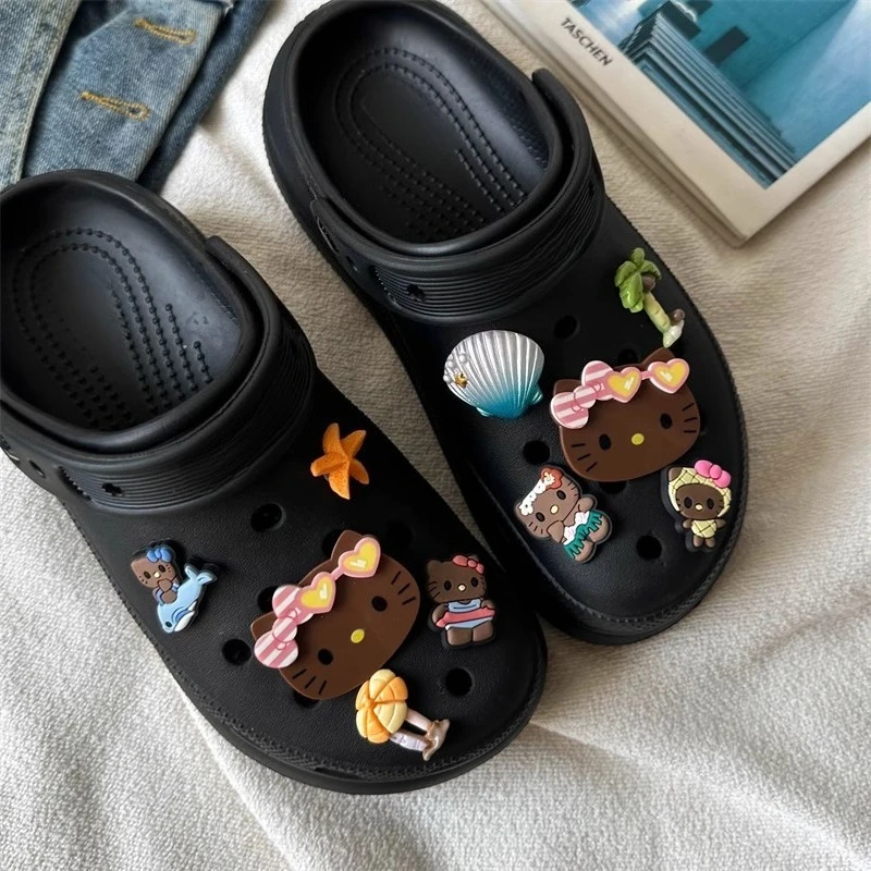 

Mesuca Tropical Hello Kitty Resin Shoe Charms Set Cute Summer Shoe Decoration Accessories Removable Beach Vacation Style