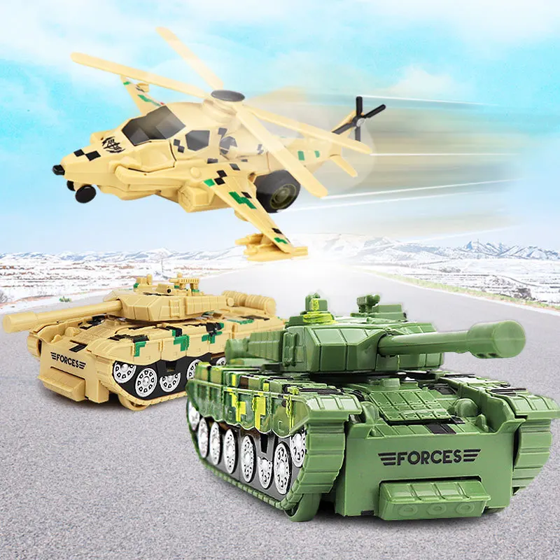 Een Klik Automatische Botsing Vervorming Auto Speelgoed Leuk Transformeren Robot Militair Model Vliegtuigen Tanks Gepantserde Voertuigen Model Speelgoed