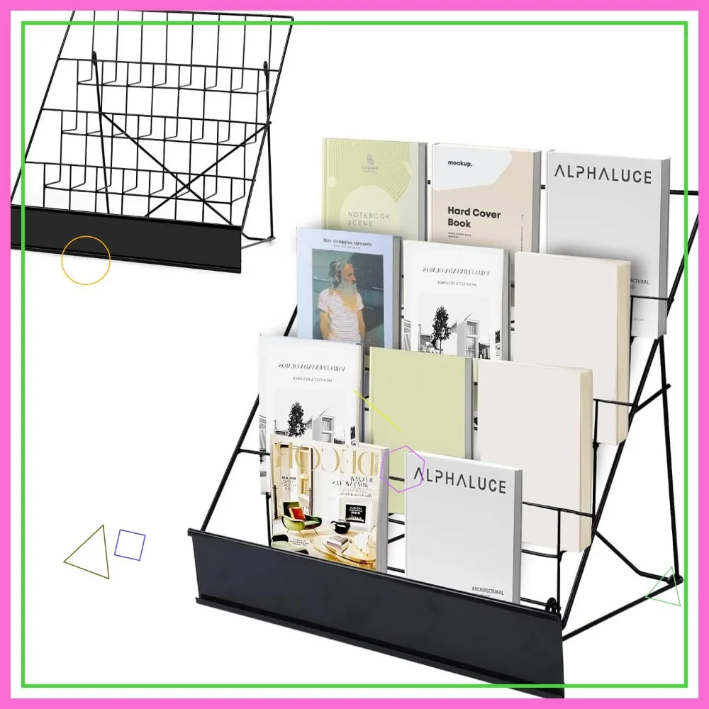 

4-Tier Tabletop Book Display Rack, Magazine and CD Holder, Compact 16.14 x 17.95 x 17.24 Inches for Home Office