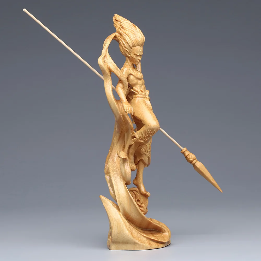 CZ cypress wood carving devil god Nezha three prince ornament cartoon character home office ornament gift crafts