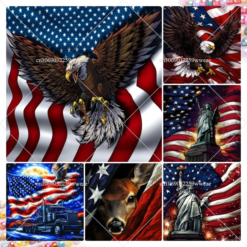 

New Arrivals Diamond Paintings 5d Drawing With Diamonds Bald Eagle Flag The Statue Of Liberty Full Rhinestones Crafts Gift