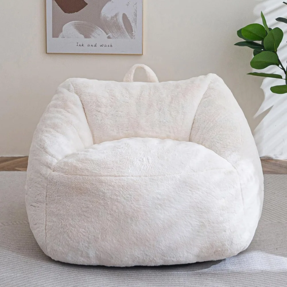 Bean Bag Chair with Filler -Fluffy Lazy Sofa with Handle Soft Stuffed Filling-Comfy Cozy Accent Sofa with Pocket for Living Room