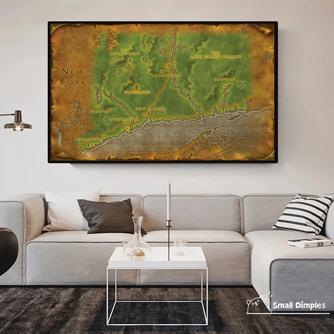 Connecticut - World Of Warcraft Style Map Game Poster Canvas Art Print Home Decoration Wall Painting ( No Frame )