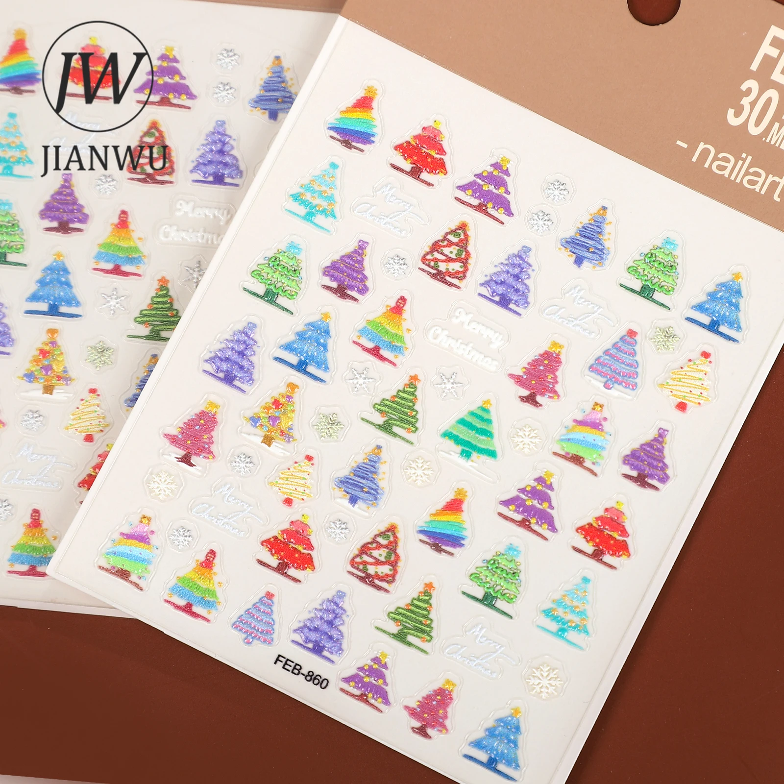 JIANWU 2 Pcs/set Kawaii Color Christmas Tree Landscape Manicure Material Collage PET Sticker Creative Journal Stationery