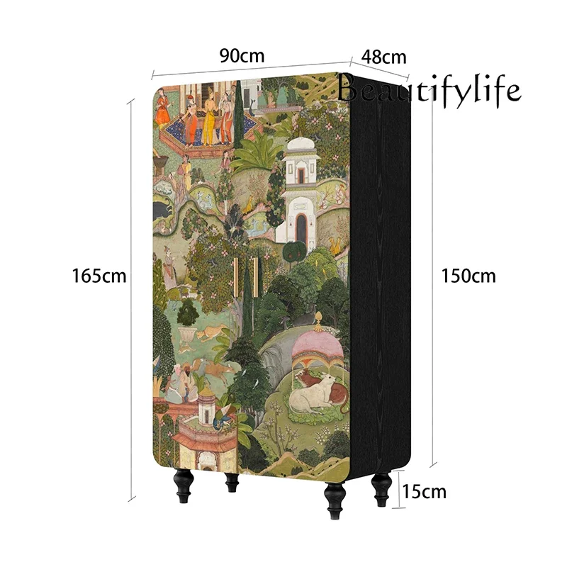 X36 Retro Style Solid Wood Storage Locker Painted Opposite Door Installation-free Wardrobe Locker
