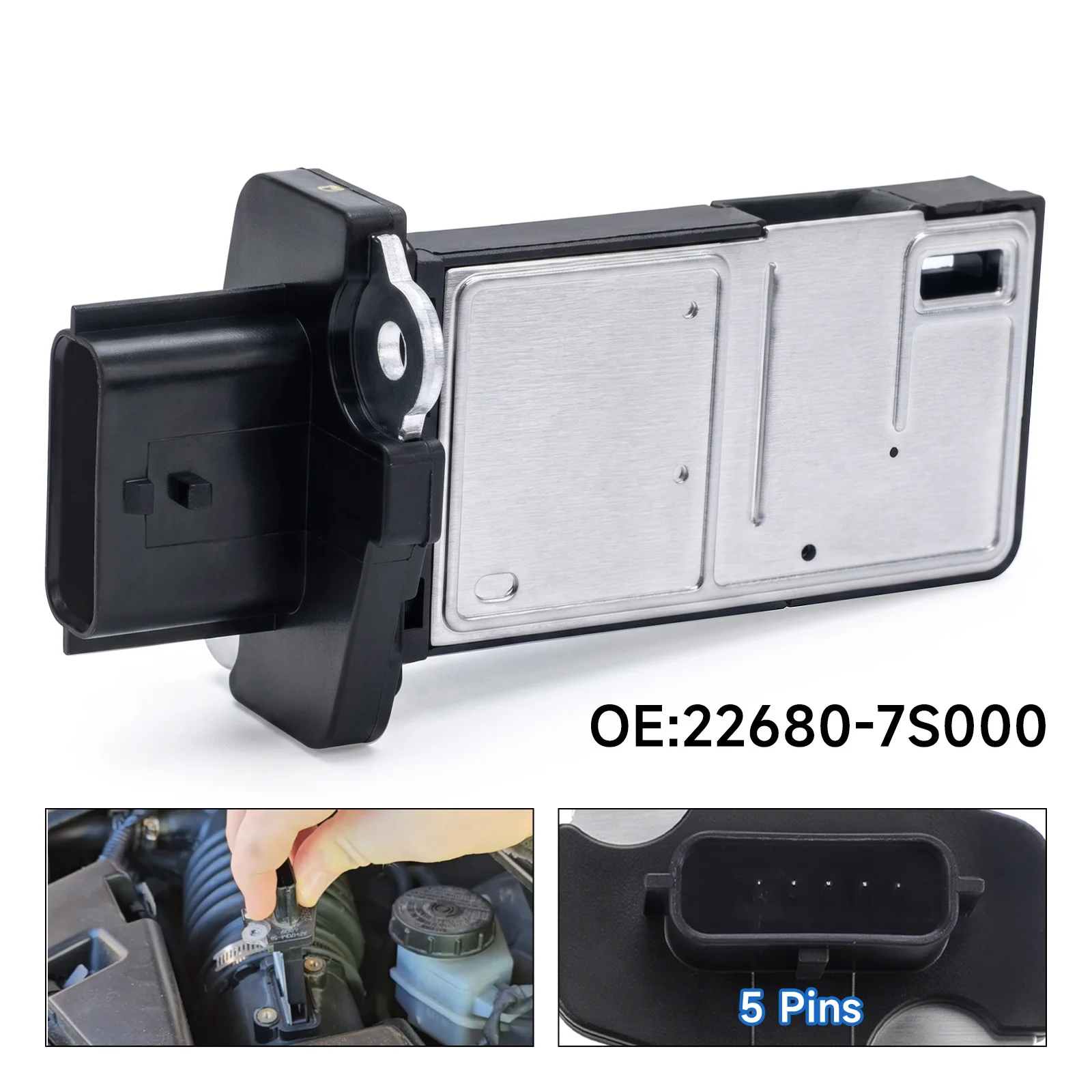 Sensor de Flujo de Aire (MAF) Negro OEM 226807S00A 22680-7S000 22680AW400 para Nissan Altima 04-14, Pathfinder 04-15, Versa 07-19