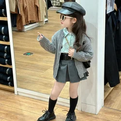 Children Clothing 2024 Spring New Girls Cardigan Skirt Suit Baby Girl Sweater Coat Shirt Fashionable Casual