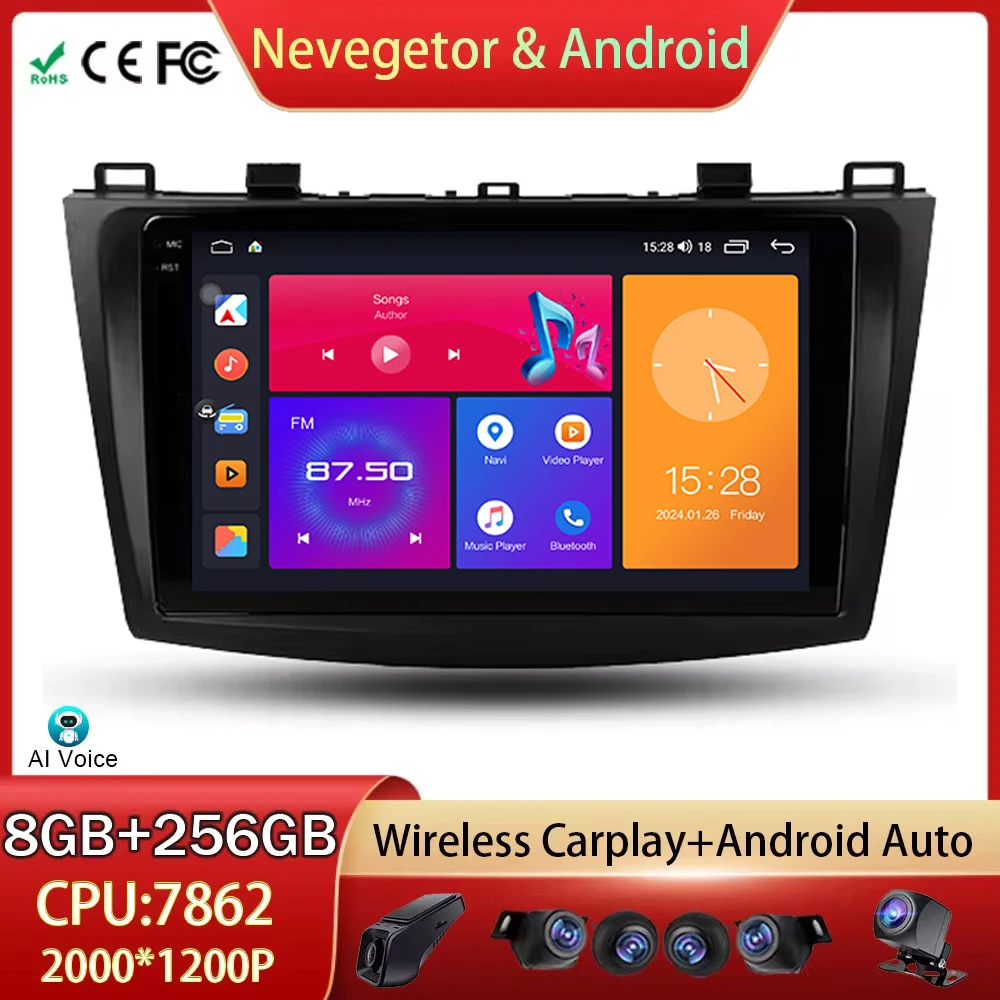 

For Mazda 3 II For Mazda3 BL 2009 - 2013 Car Radio Wireless Android Auto Multimedia Player Stereo GPS Navigation BT No 2din DVD