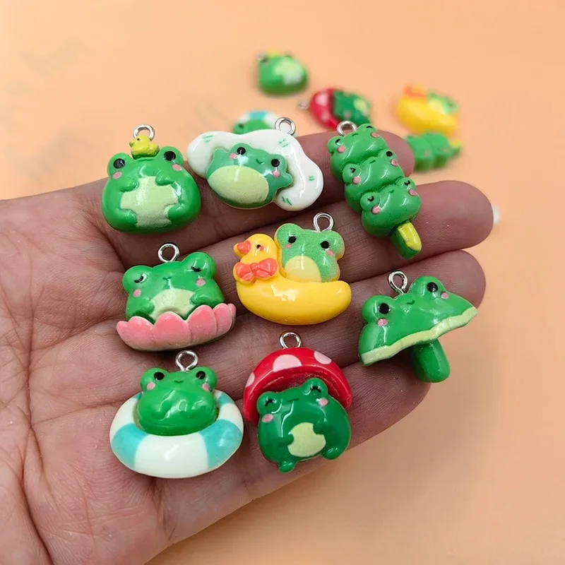 10 قطعة Kawaii الحيوانات الأخضر الفطر الضفدع السحر لصنع المجوهرات النتائج الراتنج المعلقات سحرية فلاتباك لتقوم بها بنفسك أقراط