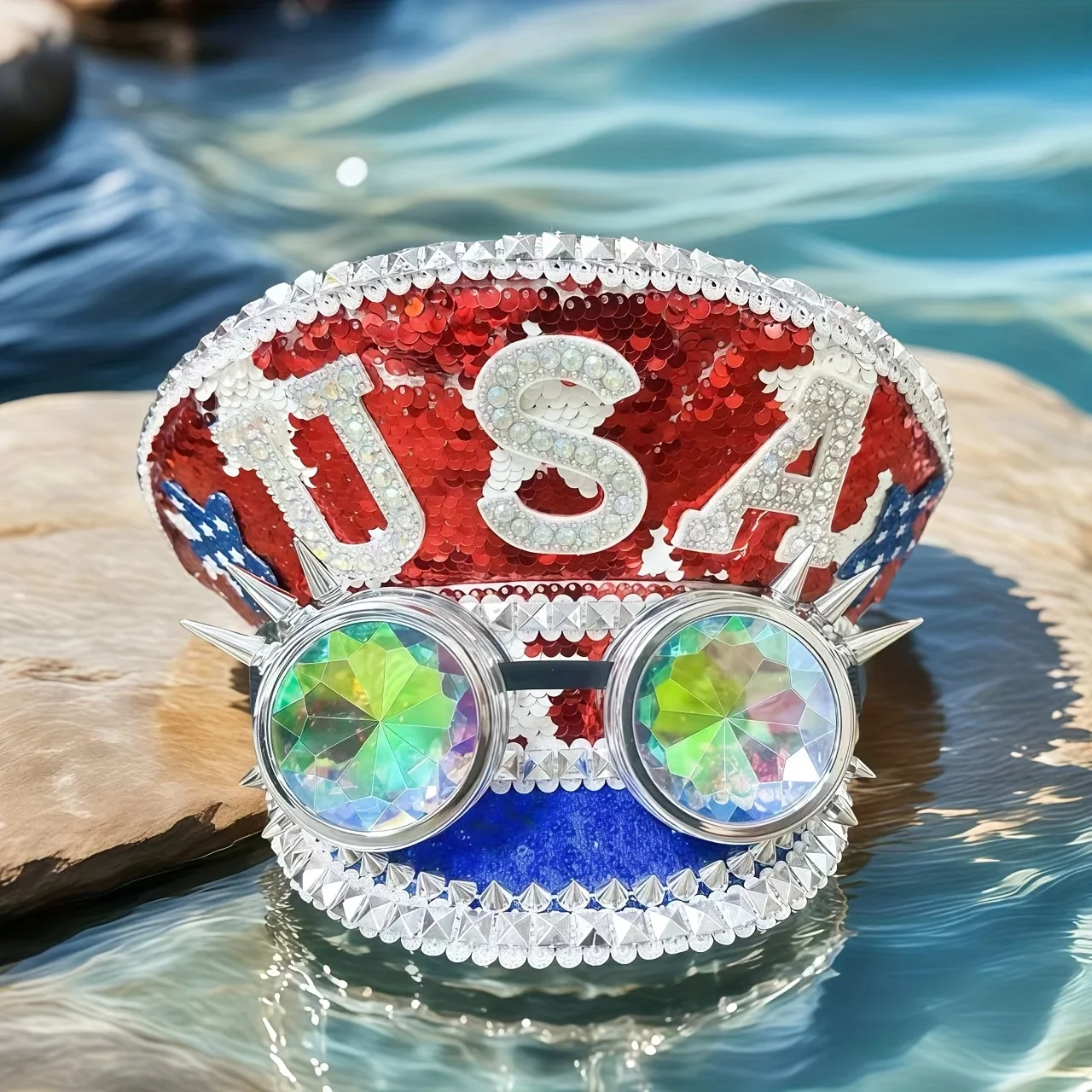 Steampunk Festival Captain Hat Rhinestone Goggles Unisex Adult Sequin Anime Accessories Music Festival Cosplay Cap