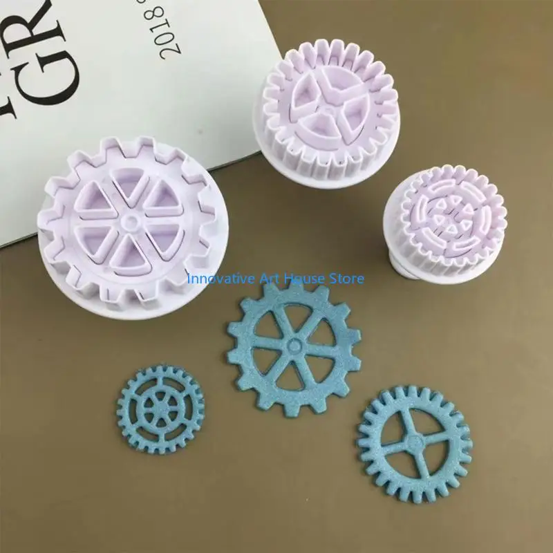 E1PC 3Pcs Gearwheel Plunger Fondant Cutter DIY Cookie Stamper Baking Accessories