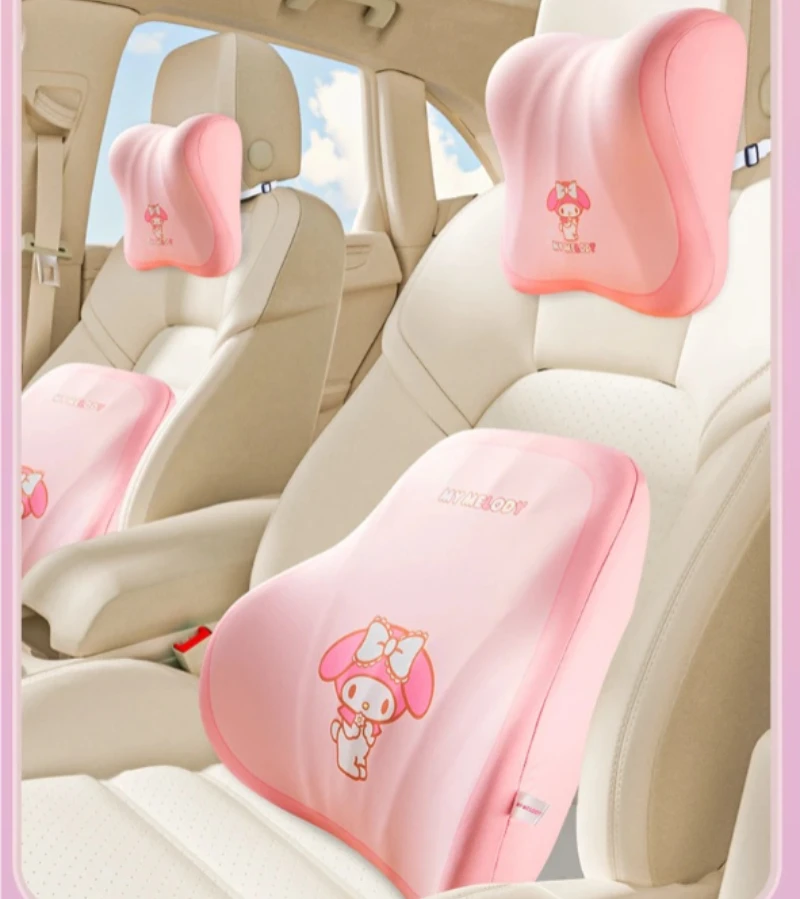 

My Melody Car Headrest Interior Neck Protection Pillow Driver's Lumbar Support Set Backrest Seat Neck Pillow for Vehicle Safety