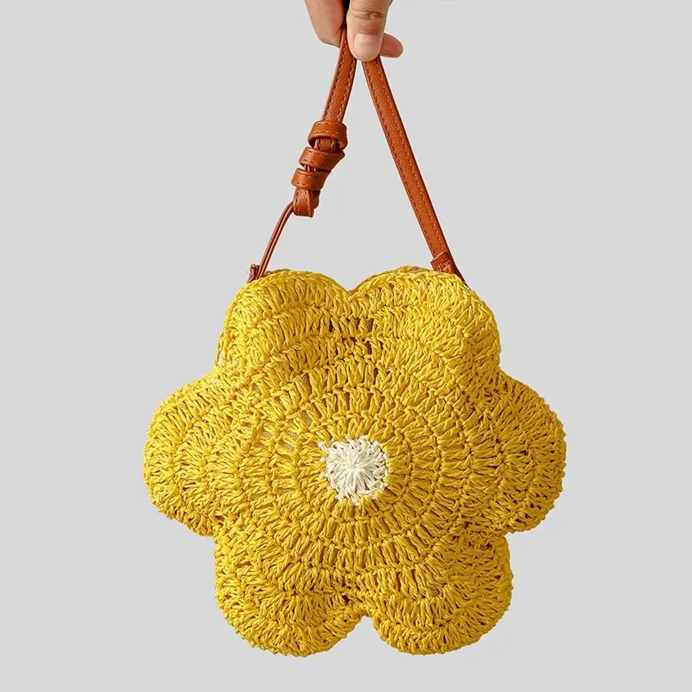

Casual Hollow Out Weave Straw Bag Flower Beach Handbag Beach Bag Lazy Style Bohemian Style Hollow Tote Bag Spring
