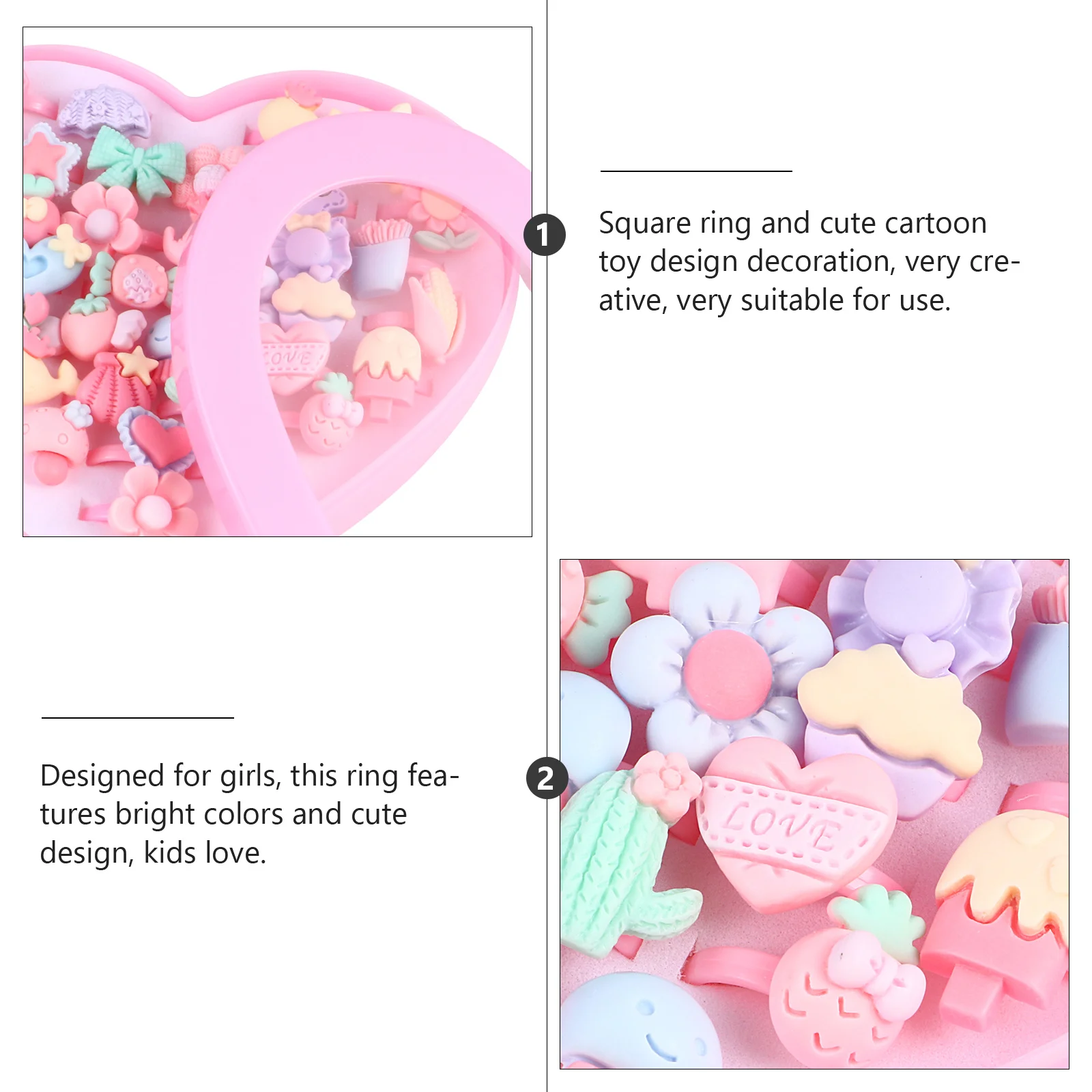 Conjunto de anéis para crianças, presente para meninas, joias, brinquedos, anéis infantis, adorável, desenho animado, dedo pequeno