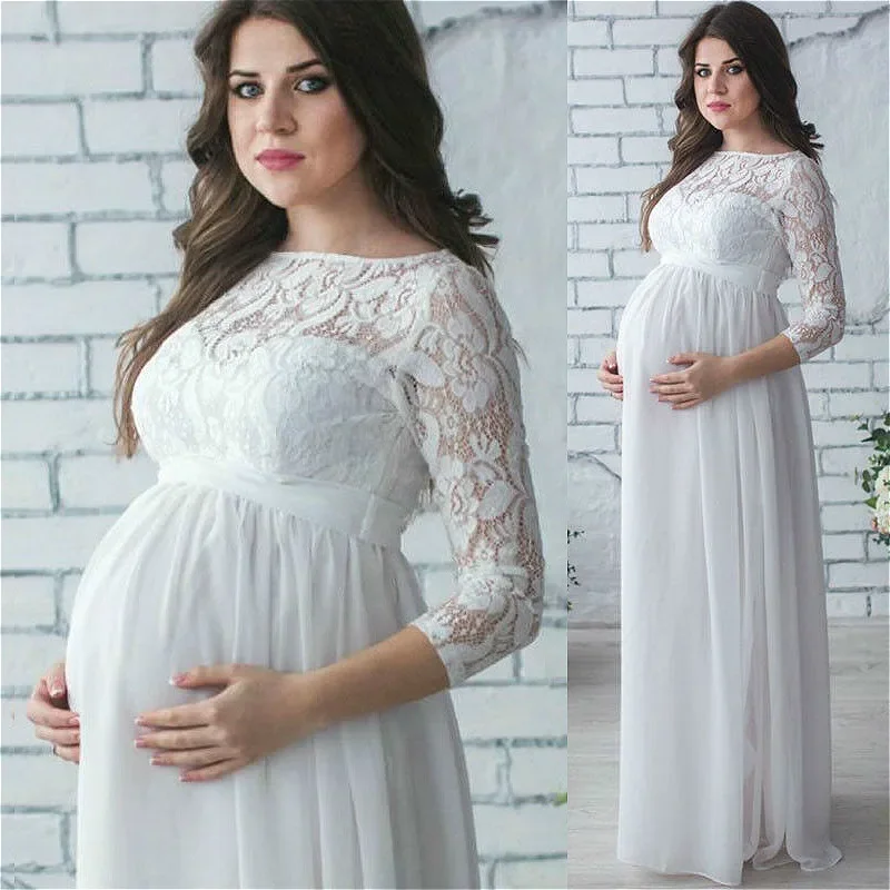 Women Pregnant Maternity Dress 2021 Pregnancy Clothes Long Sleeve Lace Party Maxi Dress Maternity Clothes for Photography Props