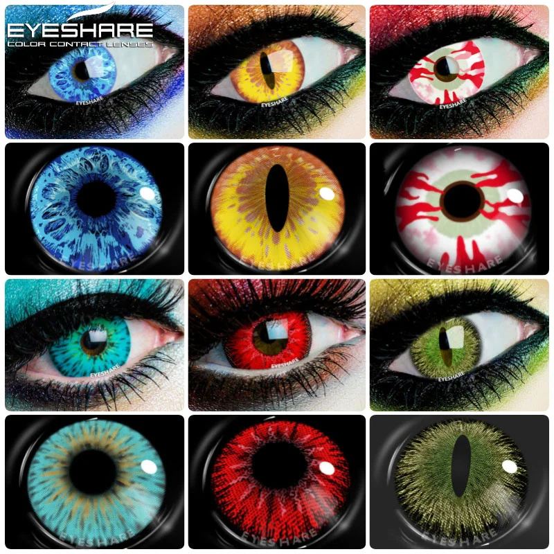 Eyeshare-lentes de contato para halloween e cosplay, cor, cosméticos, bela pupila, para os olhos, 2pcs