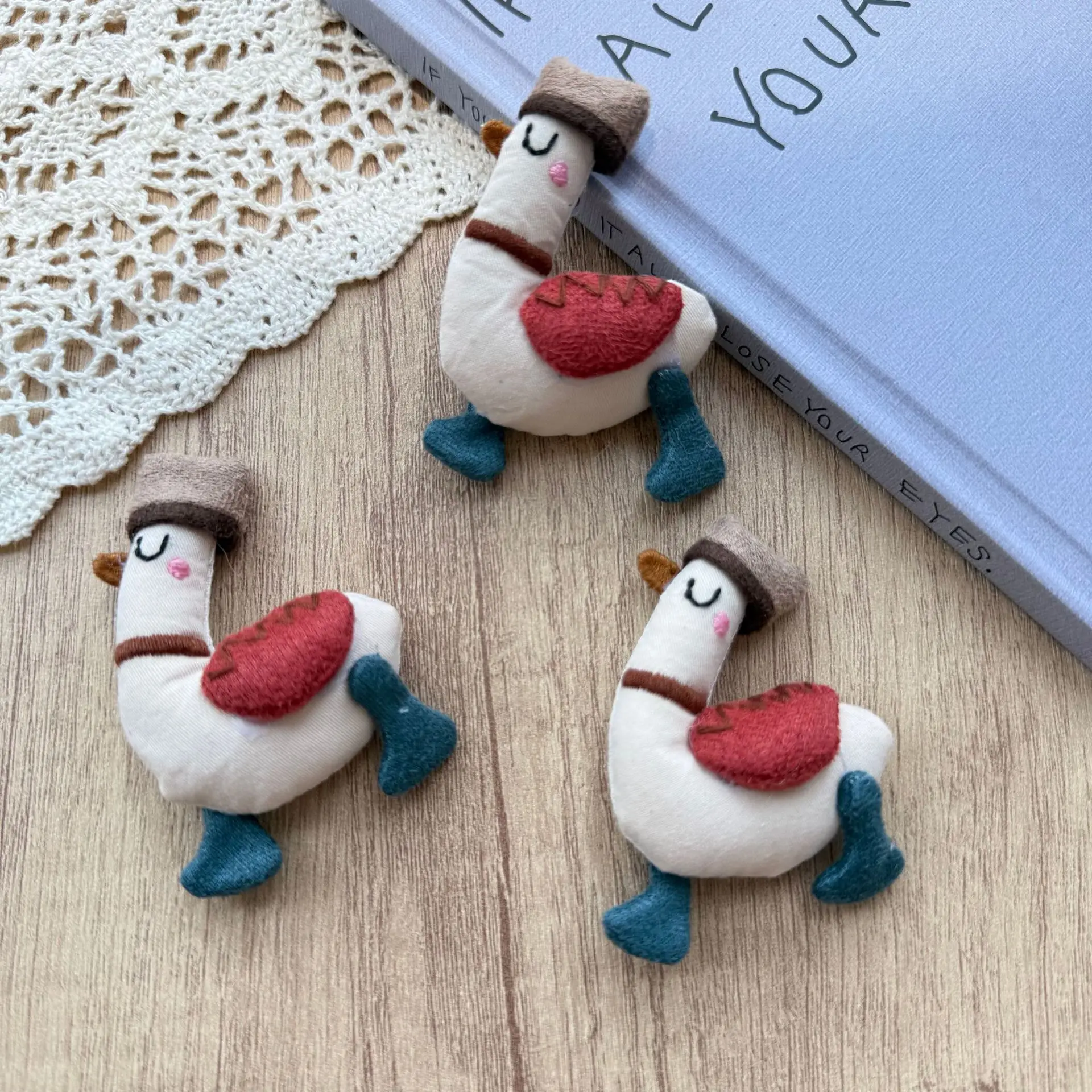 Cotton Linen Brooch Pin Forest Cute Cartoon Duck Butterfly for Girls Hair Accessory DIY Sewing Embellishment Premium