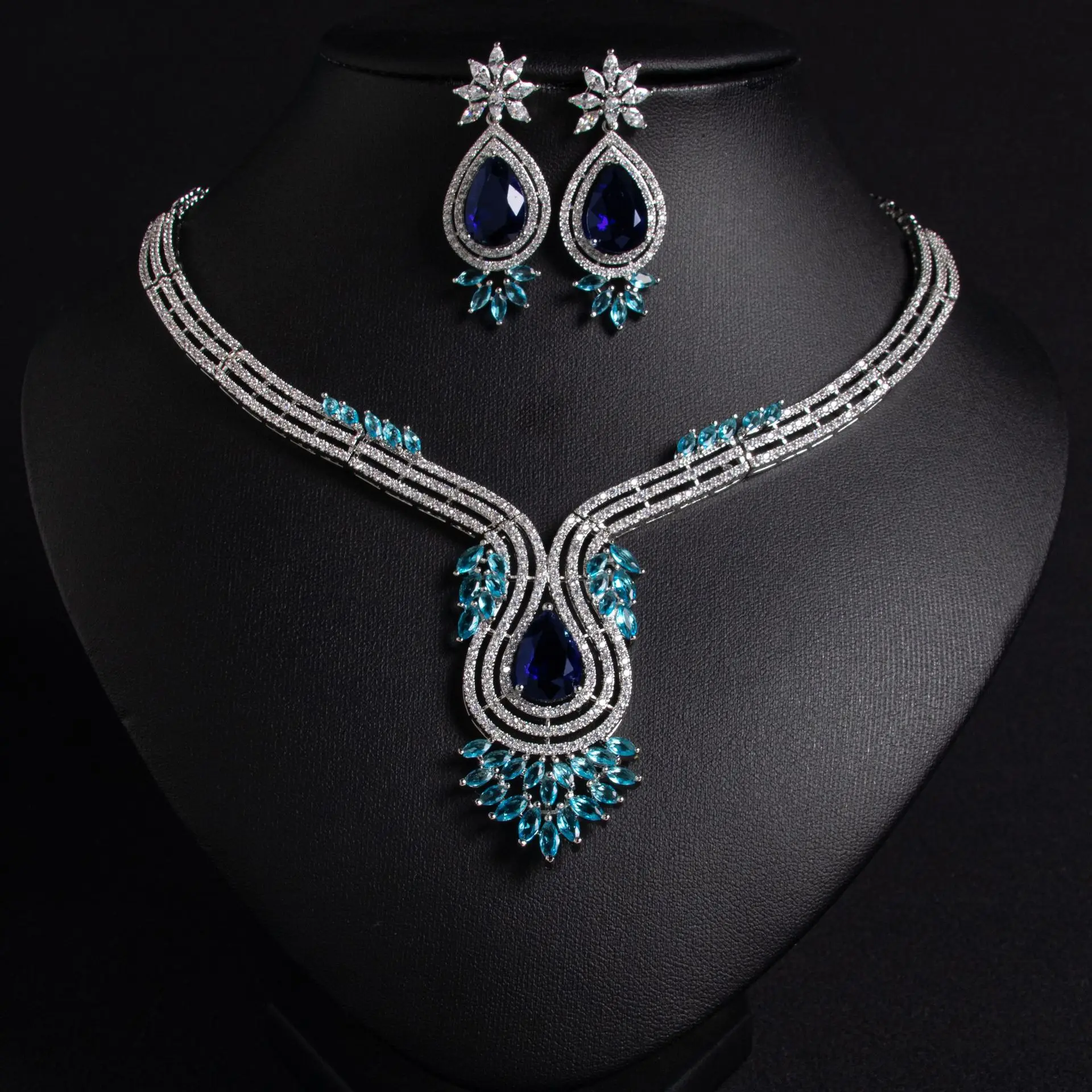 Fashion Premium 2 Pcs Summer Super Shiny Sunflower Drops Luxury Jewellery Necklace Earrings Dress Banquet Prom Party Gift M-445