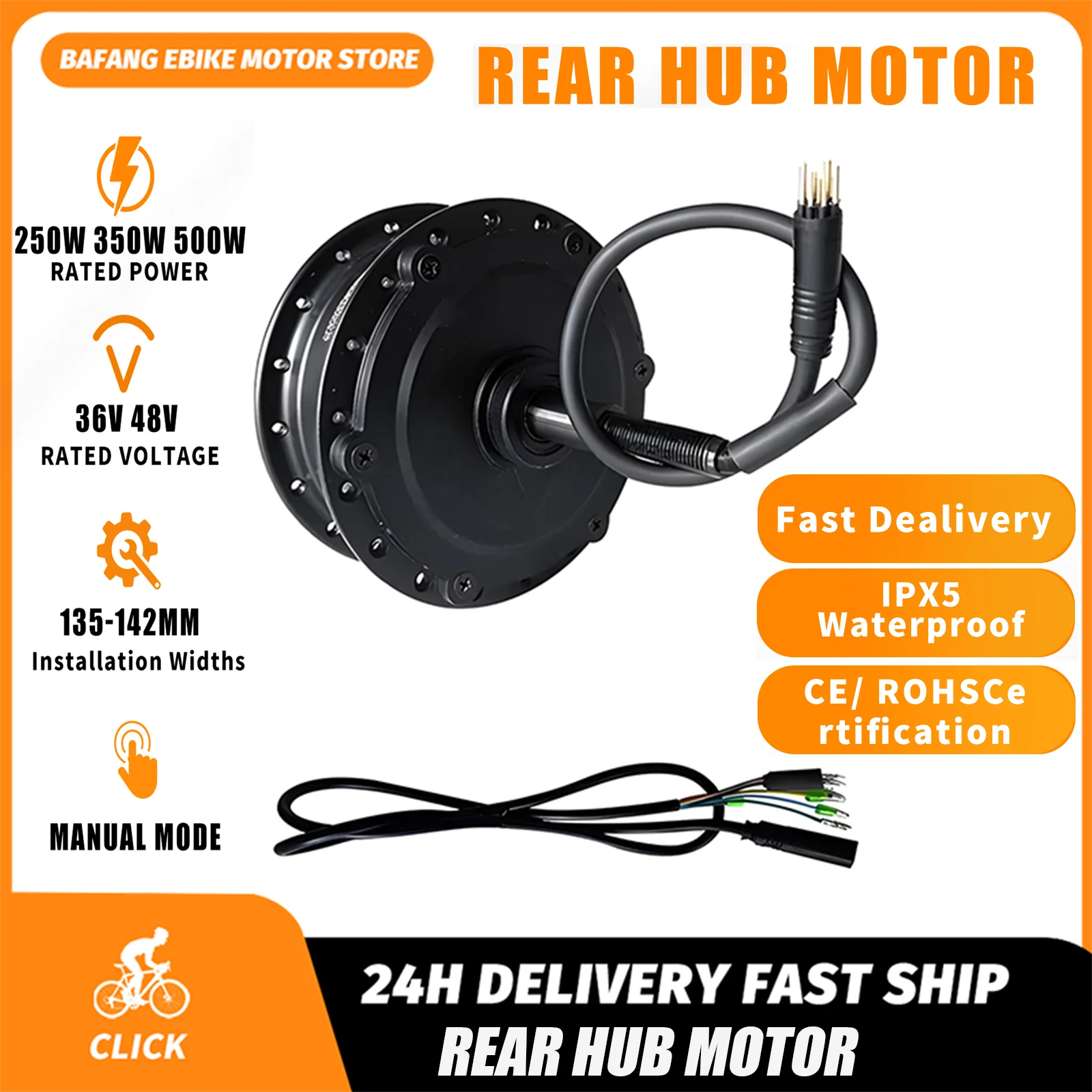 Wheel Hub Motor Ebike Kit 36V 48V 250W 350W 500W Hub Motor Rear Engine Cassette Freewheel Electric Conversion Bicycle Kit